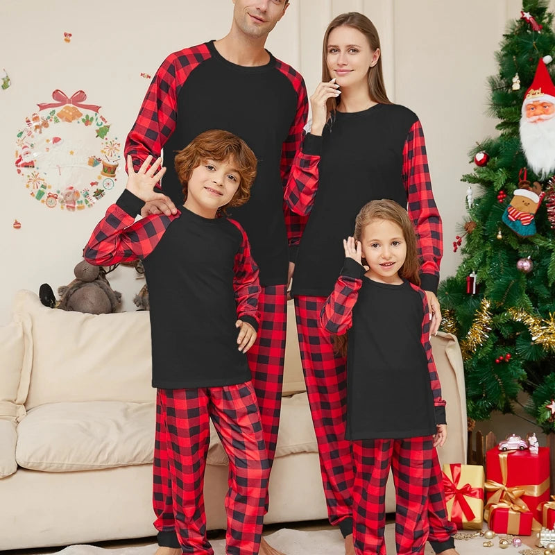 Maxy New Year Clothes Christmas Family Matching Outfits Mom Dad Kids Pajamas Set DIY Blank 2 Pieces Clothing Sets Xmas Look Pjs