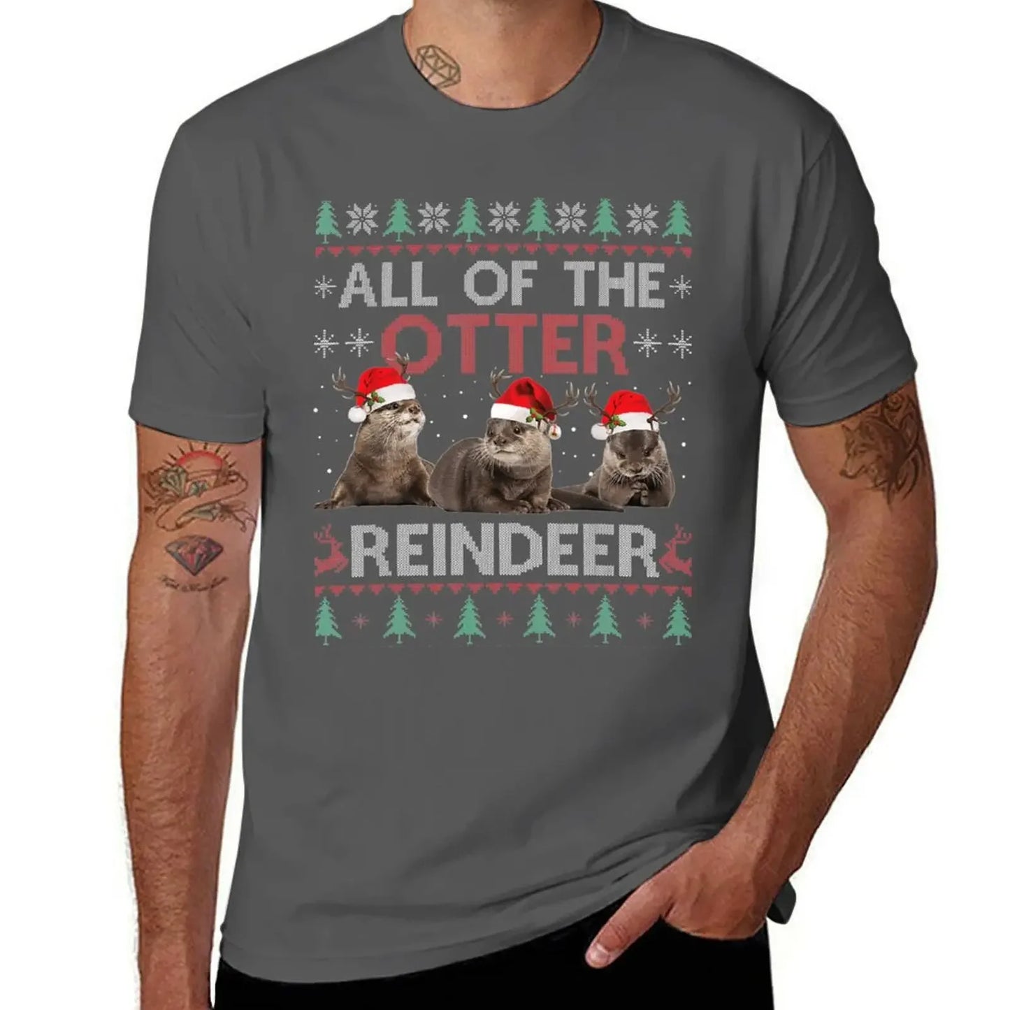 Maxy All Of Otter Reindeer Christmas Ugly Sweater Pajamas Xmas Gi T-Shirt designer shirts summer clothes mens clothes