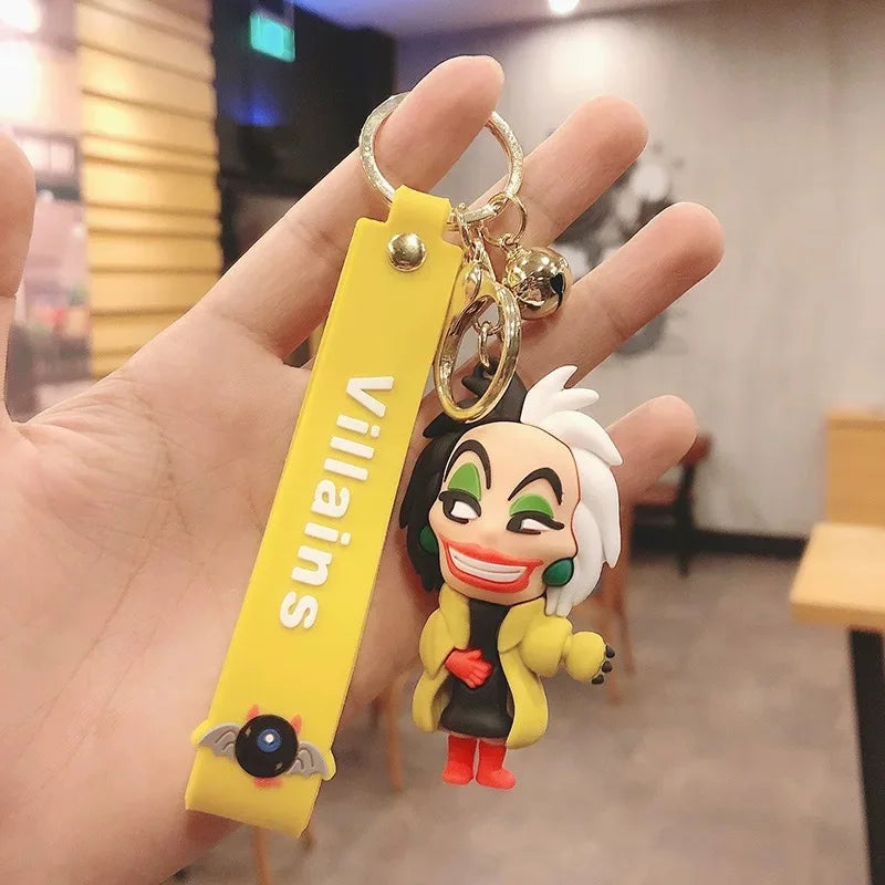 Maxy Anime Disney Figure Villain Maleficent The Evil Queen Cruella Silicone Keychain Bag Key Ring Pendant Children Toy Birthday Gifts