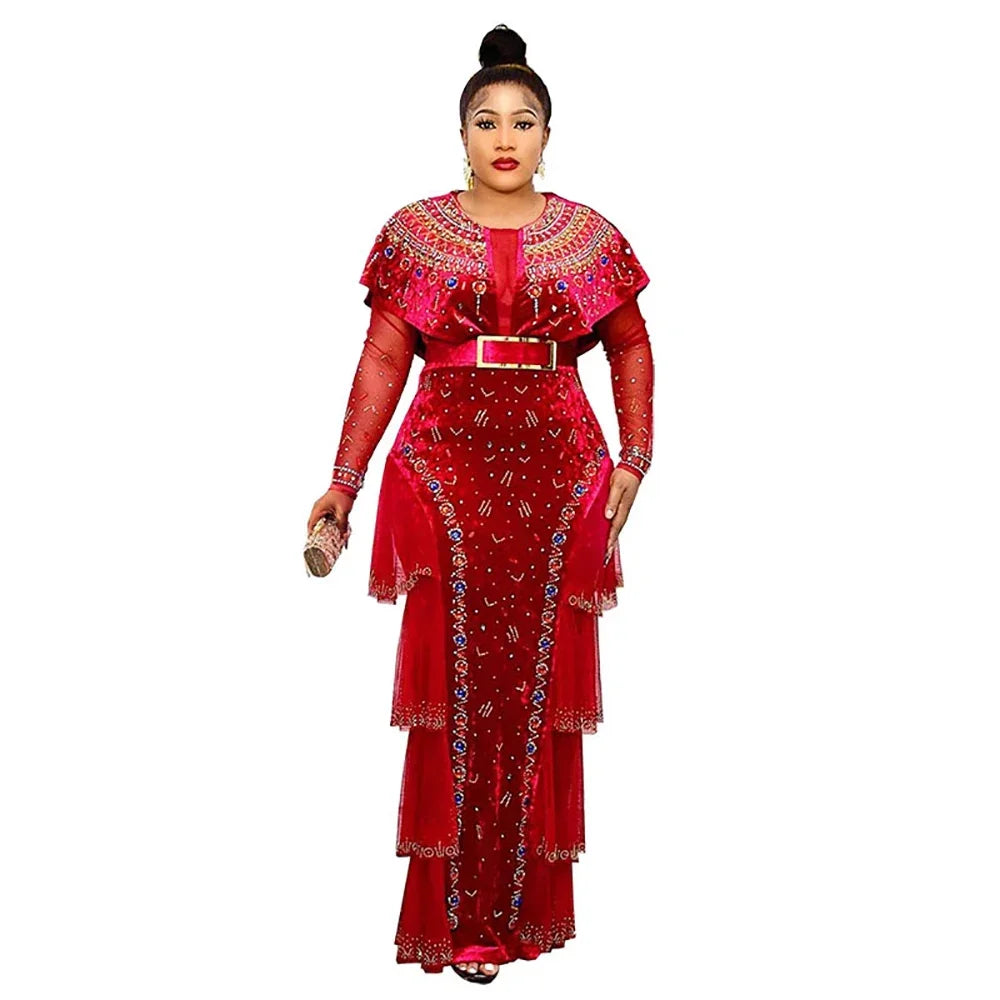 Amay Wedding Party Dresses Women Plus Size Evening Gown Dashiki Velvet Maxy Dress Turkey Wears Robe Africaine Femme Boubou