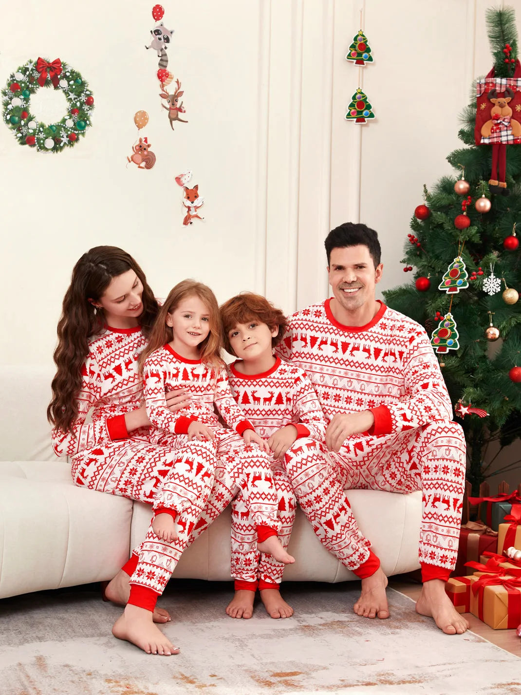 Family Christmas Family clothing Autumn and winter home clothing Elk cartoon round neck Family holiday 2 pajamas pajama pants se