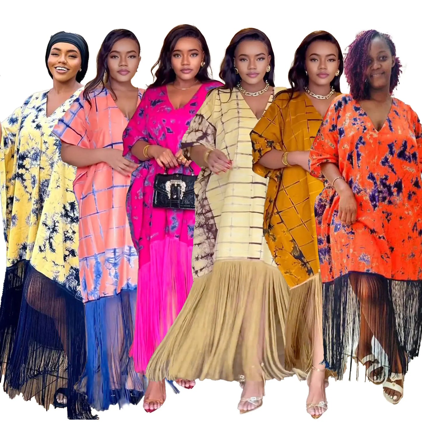 Macy Print African Tassels Dress for Women Elegant Lady Wedding Evening Party Dresses Nigeria Dashiki Clothes