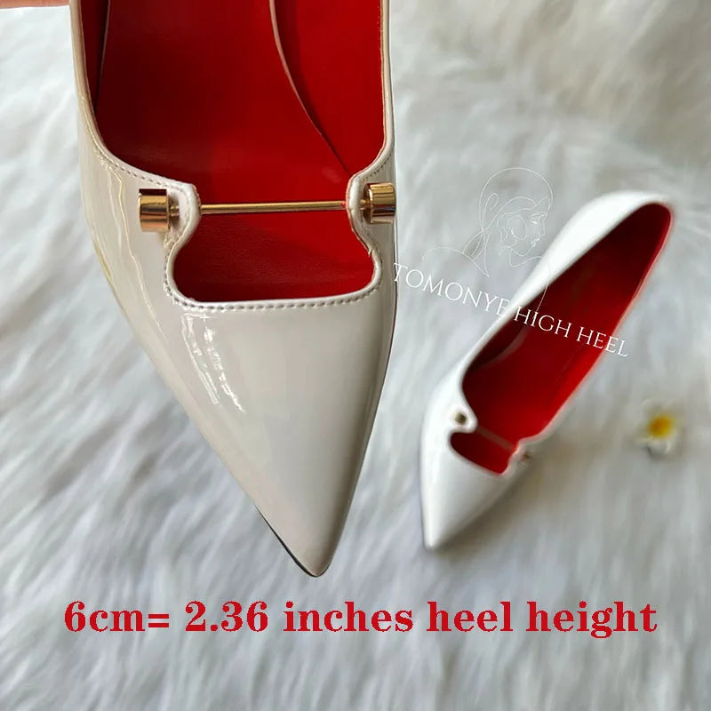 Amay Free Shipping Black White Red Patent Leather Shallow Metal Hollow Out Open Toed Women Lady Hot Sale 120mm High Heel Shoes Pump