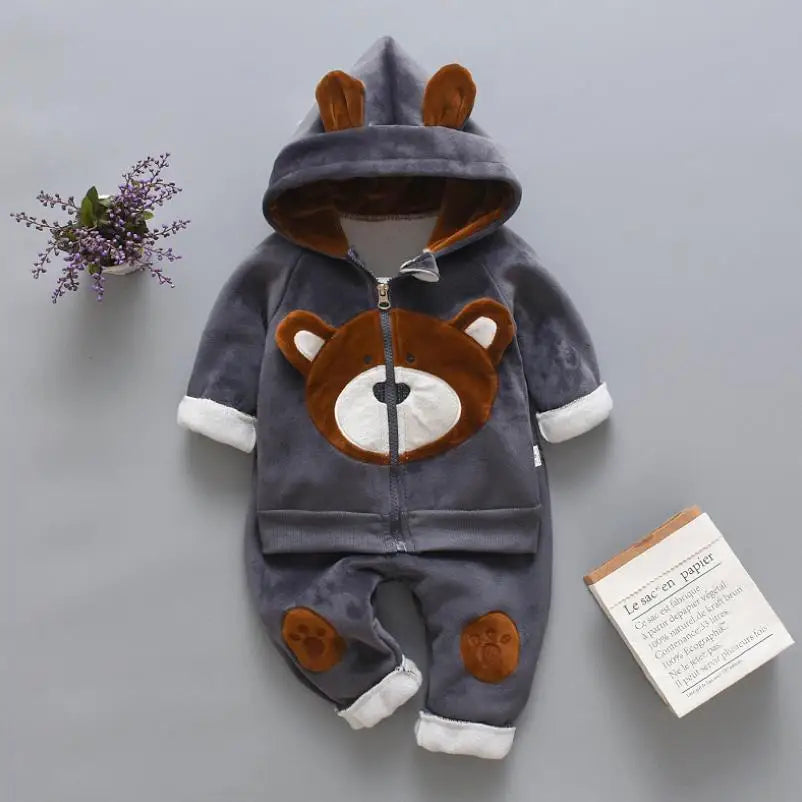 Maxy 2024 New Baby Boys Girls Christmas Cartoon Winter Hooded Plush Warm Vest Coat+Sweatshirt+Pants 3Pcs Infant Children Sports Suit