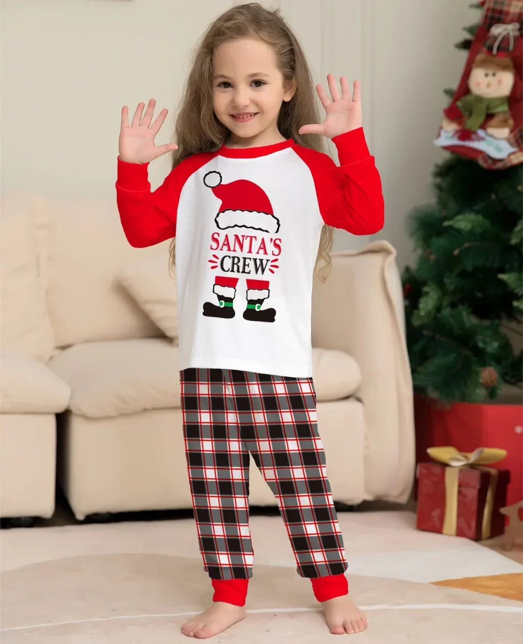 Maxy New Family Christmas Pajamas Santa Plaid Print Matching Outfits Soft Cute Women Men Boys Girls Clothing Set Holiday Clothes