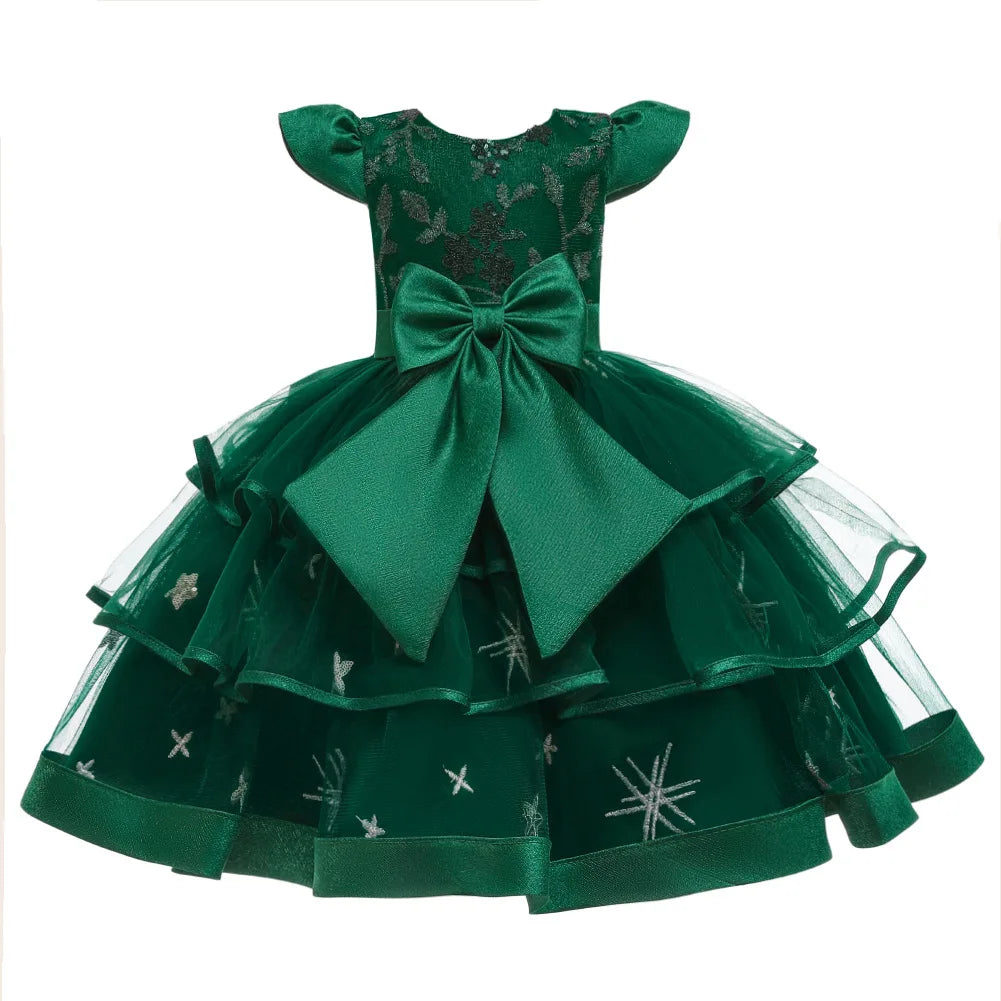 Maxy Embroidery Cake Tutu Dress for Children Girl Princess Formal Dresses Flower Kids Wedding Evening Prom Gown Girls Christmas Party