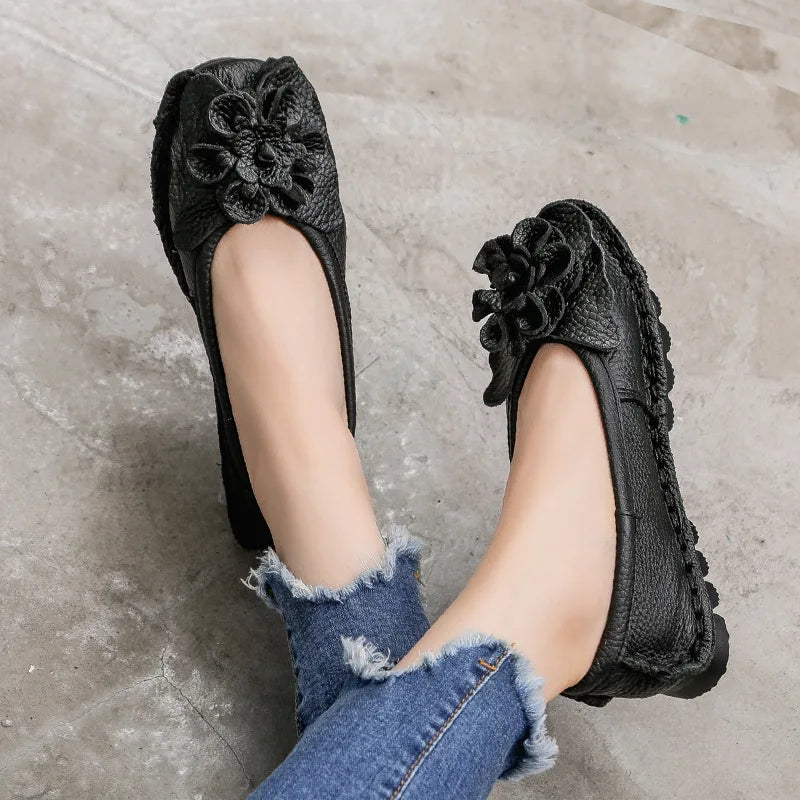 Maxy Women Flats Handmade Casual Women Shoes Woman Flower Genuine Leather Flat Shoes Ballet Flats Women Slip on Loafers