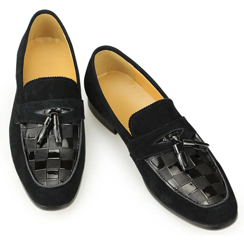 Visco Luxury Fringe Business Casual Shoe Four Seasons New Men's One-step Loafers Fashion Black Leather Cow Suede Man Loafers Shoes