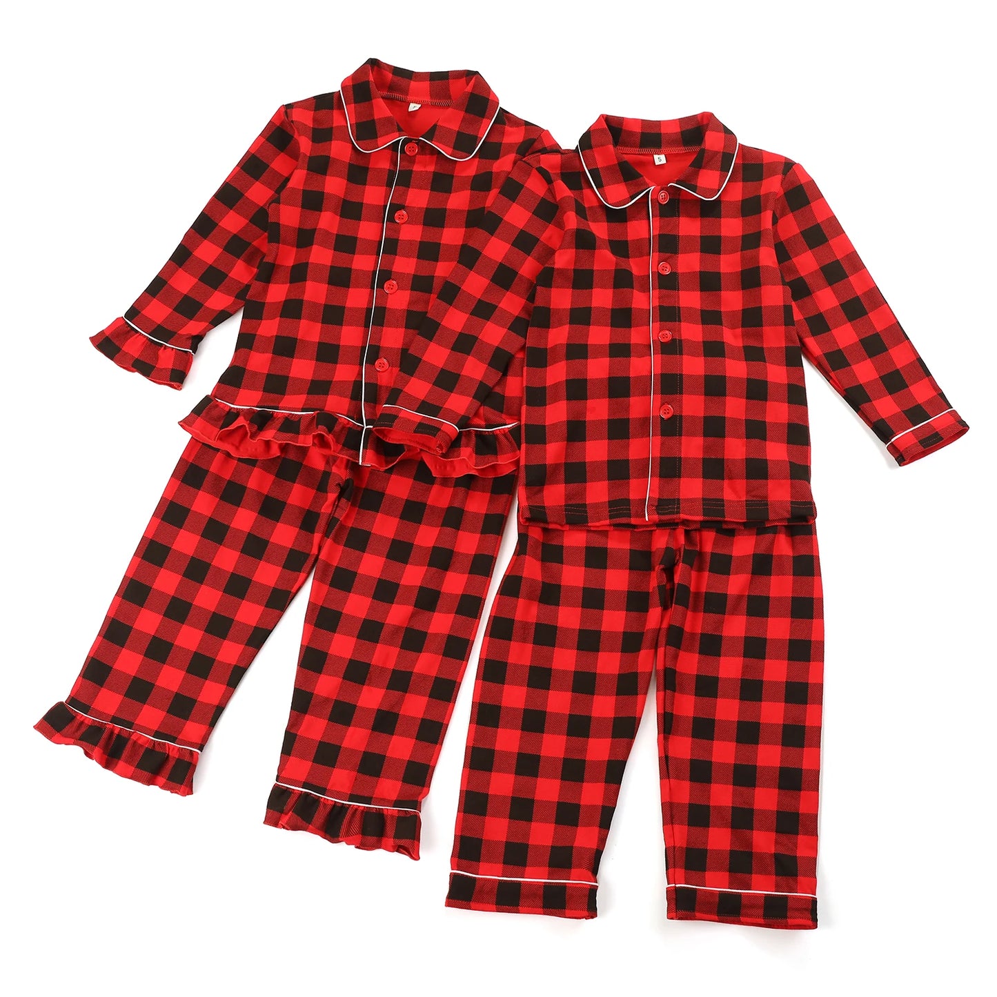 Babs pajamas red plaid cotton kids boy and girl family matching Christmas pyjamas sets