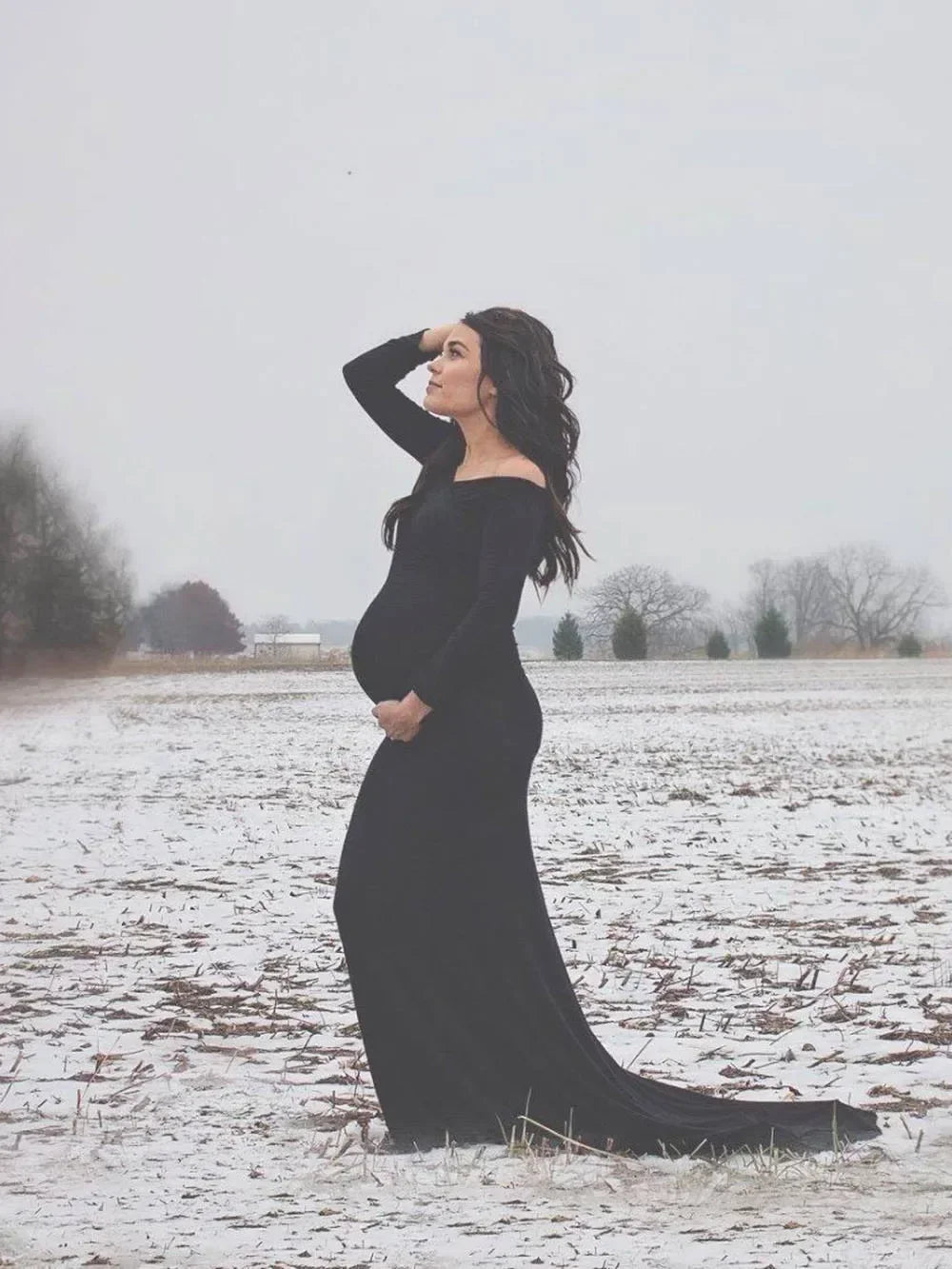Maxy Long Sleeve Maternity Dress for Photography Props Elegant Pregnancy Clothes Pregnancy Dress Pregnant Photo Shoot Clothing