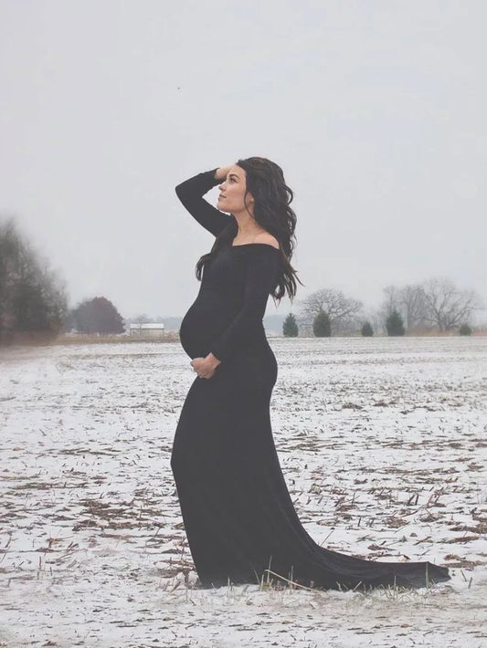 Maxy Long Sleeve Maternity Dress for Photography Props Elegant Pregnancy Clothes Pregnancy Dress Pregnant Photo Shoot Clothing