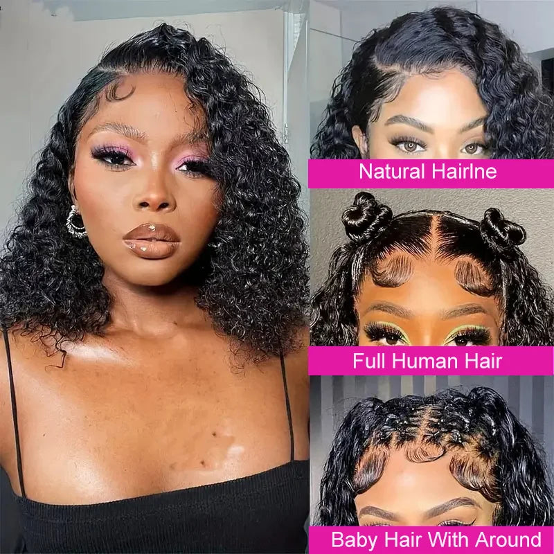 Maxy Kinky Curly Short Bob Real Human Hair Wigs 13x4 Transparent Lace Front Wigs For Women Remy 4x4 Closure Soft Bob Wig 200%