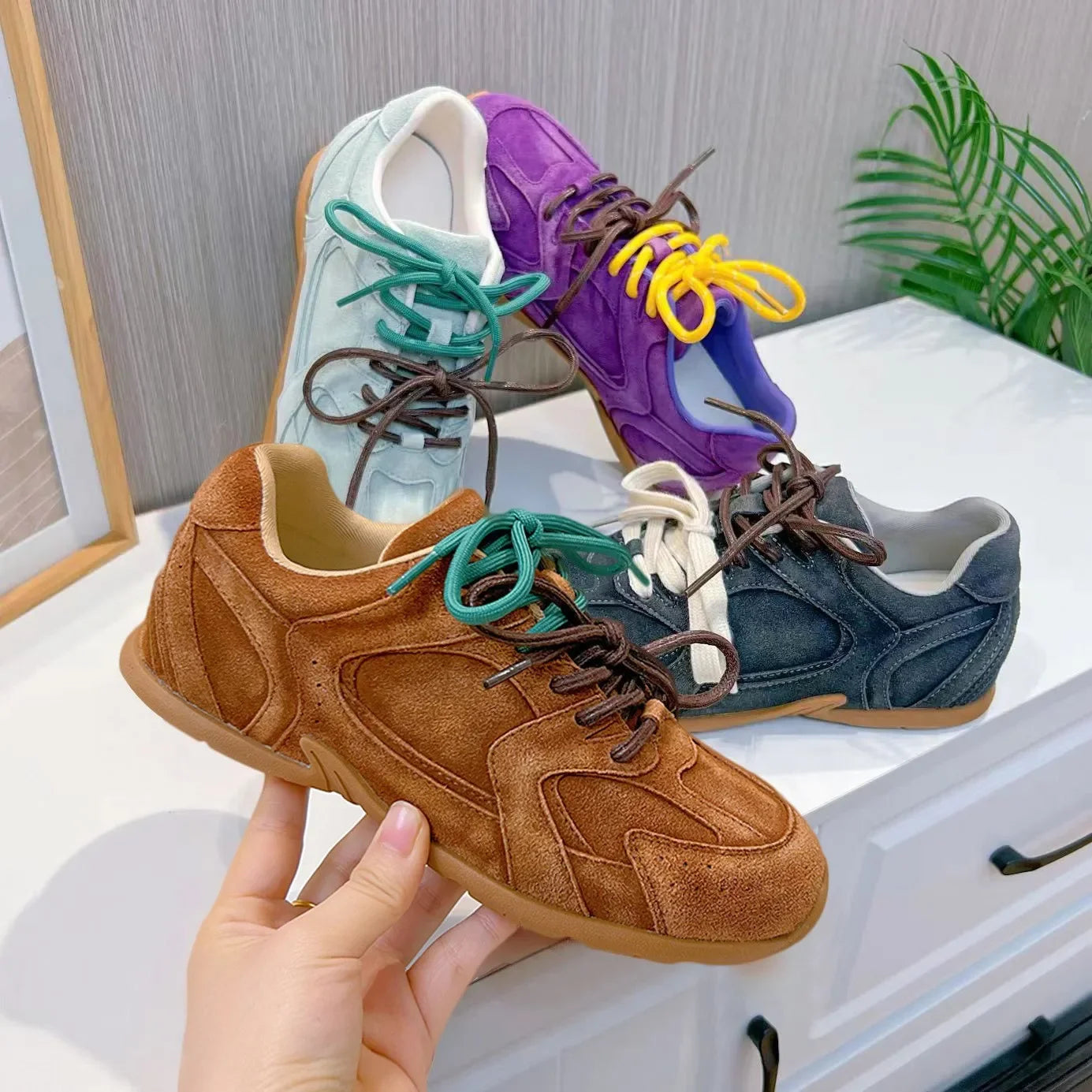 Maxy Autumn Women Genuine Leather Casual Sport Shoes Girl Flat Shoes Comfortable Lace-up Sneaker