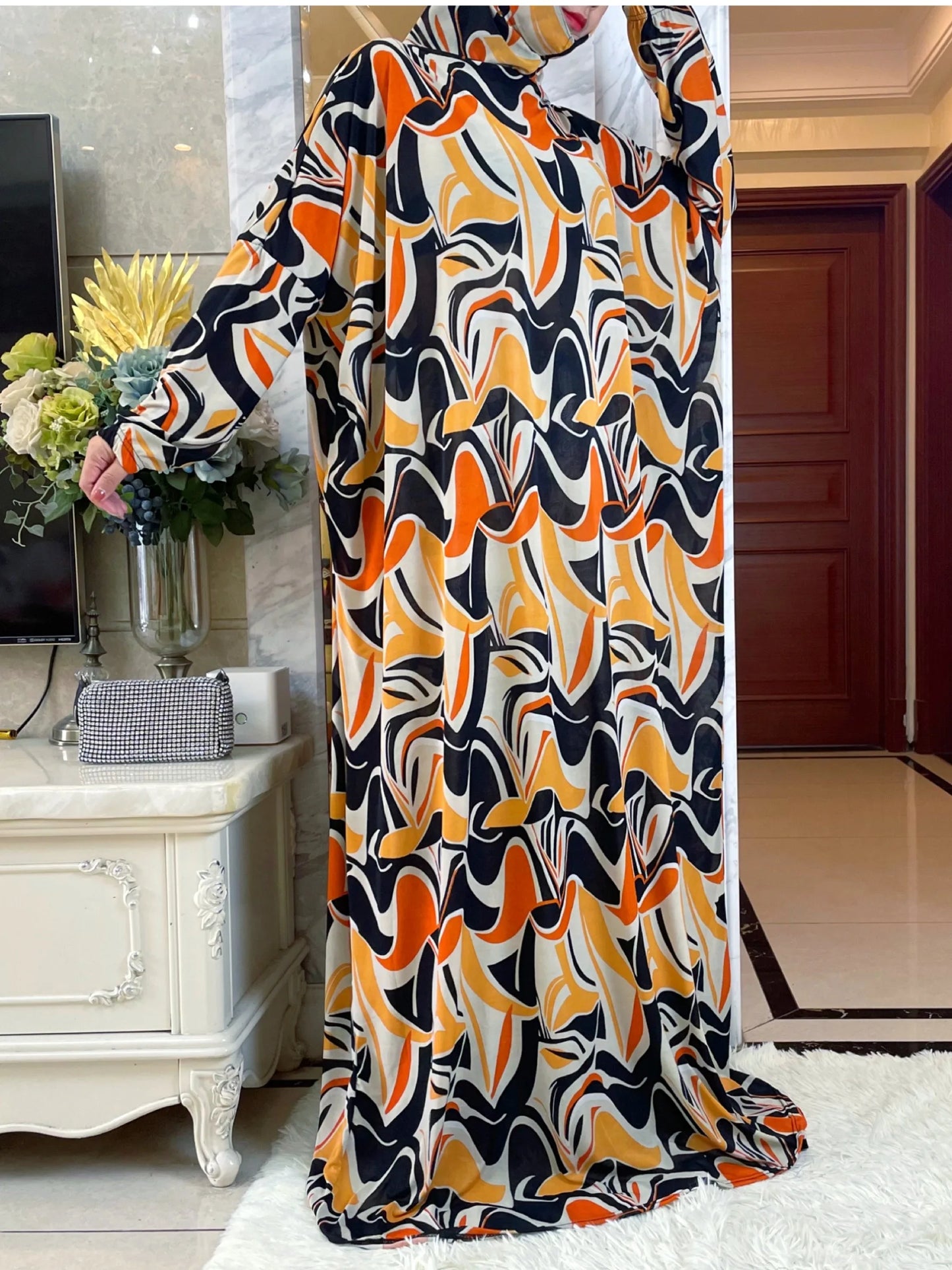 Maxy Muslim Women Hooded Turkey-African Prayer Garment Kaftan Dress With Hijab Floral Prints Dubai Saudi Robe Ramadan