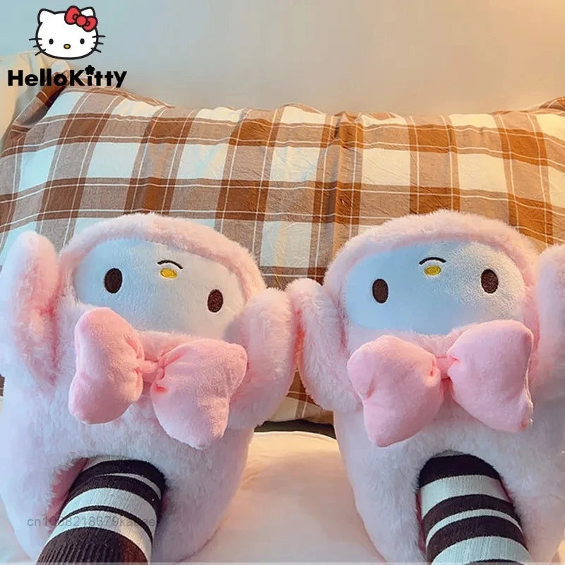 Maxy Cartoon Sanrioed Kuromi Hello Kitty Y2K Plush Slippers Women Melody Cinnamoroll Anime Kawaii Winter Home Cotton Shoes Soft Girl