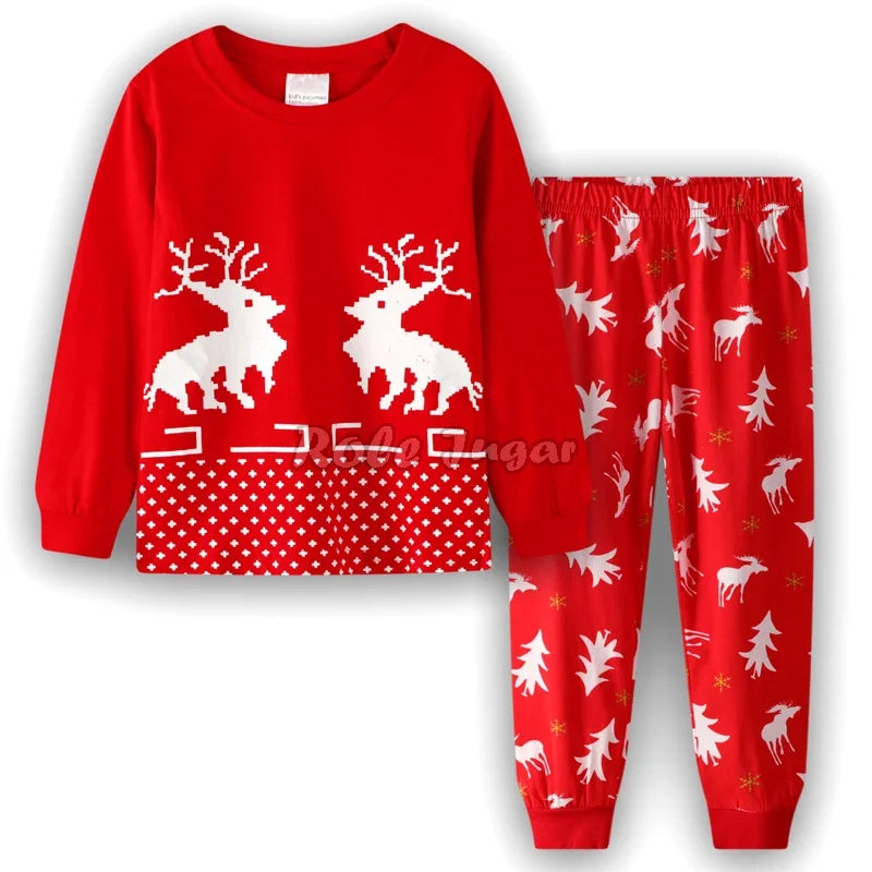 Kids Halloween Christmas Tops + Pant Cosplay Costume Boys Girls Santa Claus Print Pajamas Nightwear Home Clothing 2-7 Years