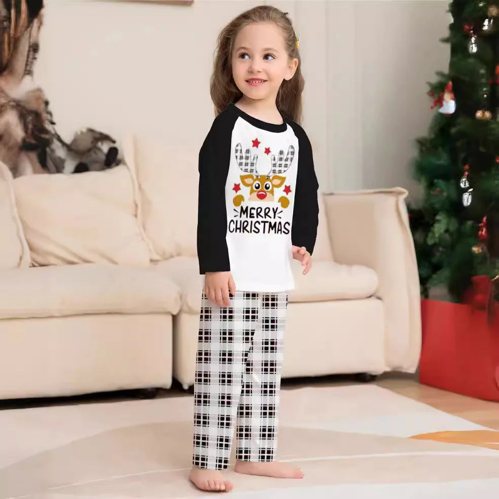 New plaid fawn print Christmas parent-child set European and American fashion deer head two-piece family pajamas