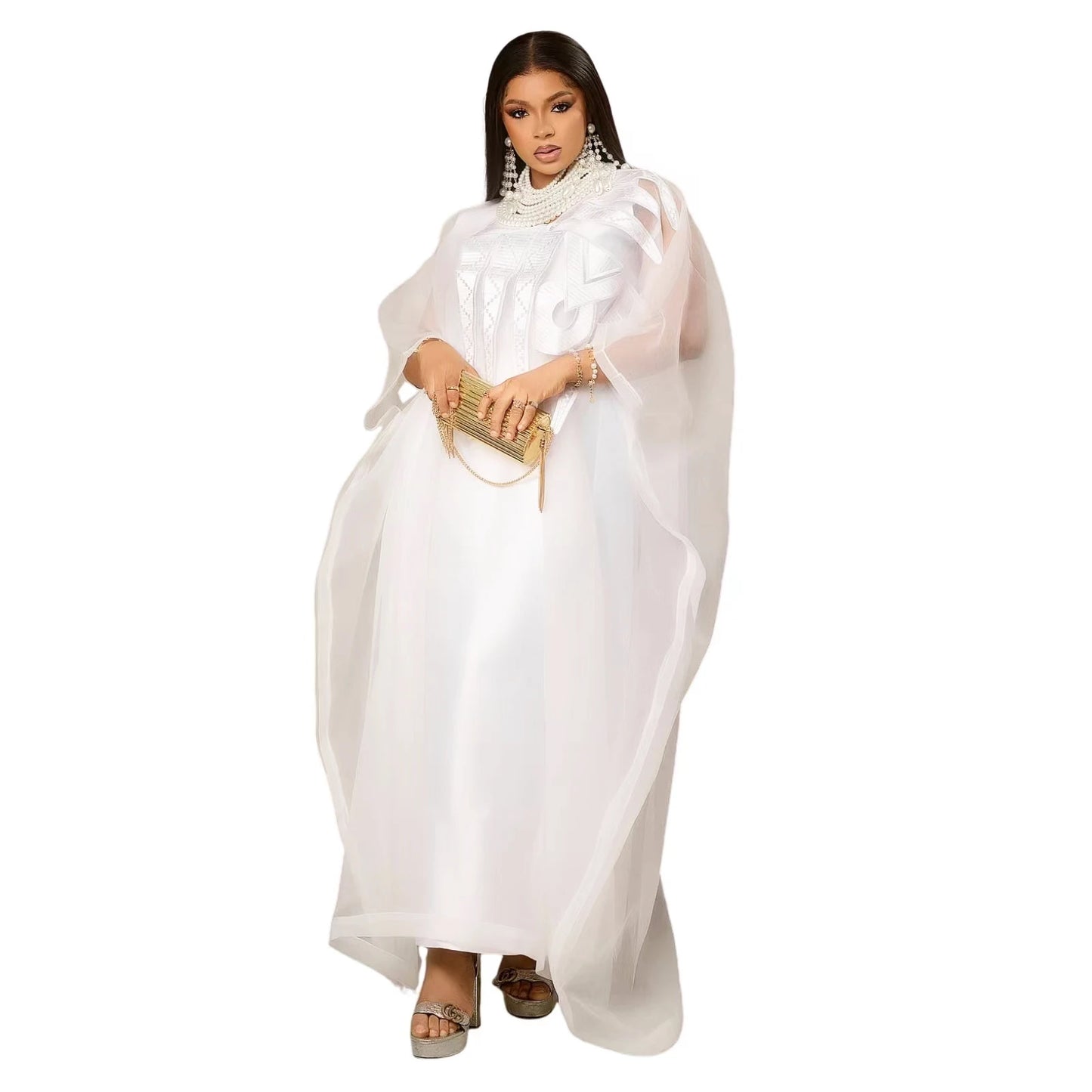 Amay Attire for Women White Abaya Embroidery Plus Size Elegant Party Church Dress