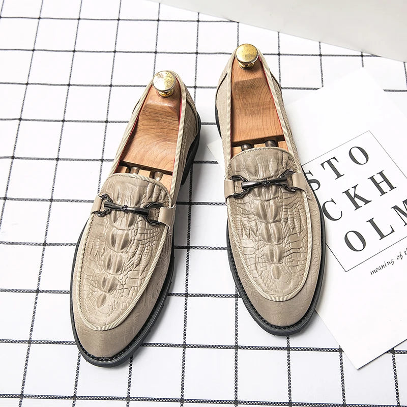 Amay Luxurious Designer Italian Wedding Casual Business Crocodile Leather Suit Luxury Formal Mens Dress Loafers Oxfords Shoes for Men