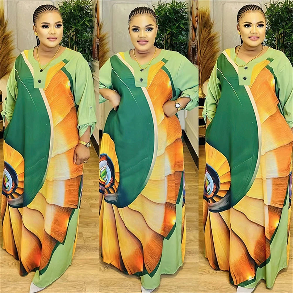 Maxy Muslim Women Dress Print African Clothing Ankara Dashiki Boubou Robe Dubai Abaya Turkey Kaftan Jalabiya Ramadan
