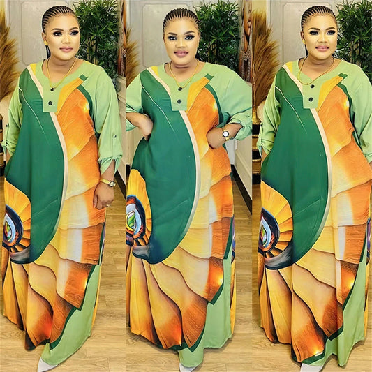 Maxy Muslim Women Dress Print African Clothing Ankara Dashiki Boubou Robe Dubai Abaya Turkey Kaftan Jalabiya Ramadan