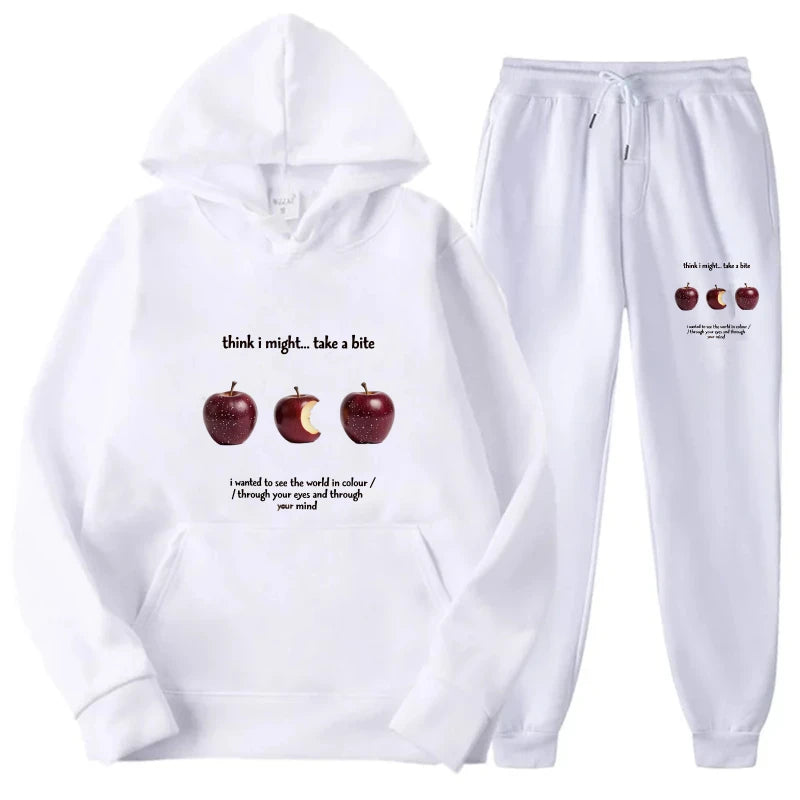 Maxy Hoodie Set White Butterfly Inspire Print Sweatshirt & Pants Tracksuit for Women Gym Yoga Casual Wear