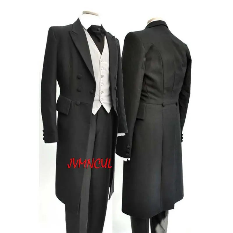 Maxy Hot Sale Black Men Wedding Tailcoat Groom Tuxedos Groomsmen Suit Double Breasted 3 Pieces Men Suit (Jacket+Vest+Trousers)