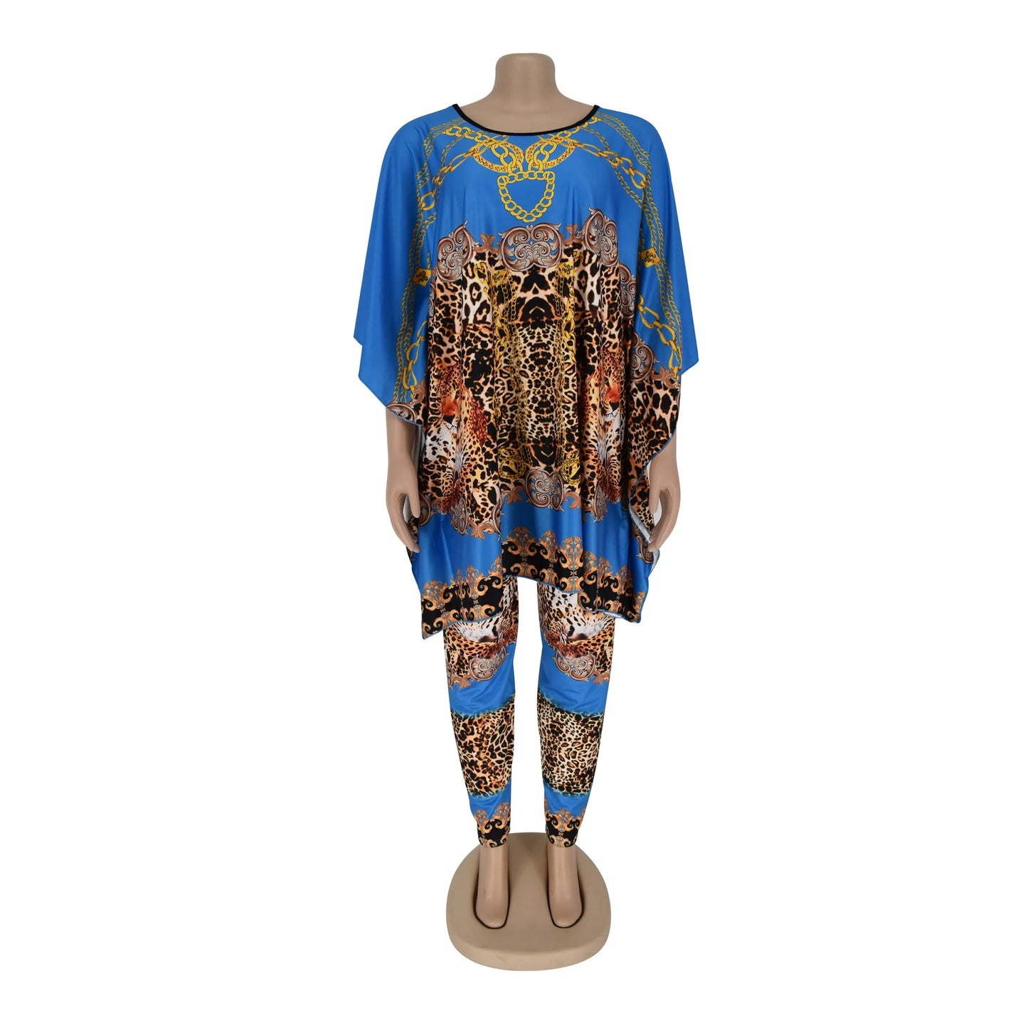 Maxy Loose African Style Women Top Pants Two Pieces Set Leopard Print Plaid Striped Dashiki Brand Outfit Party Fashion Lady Suit