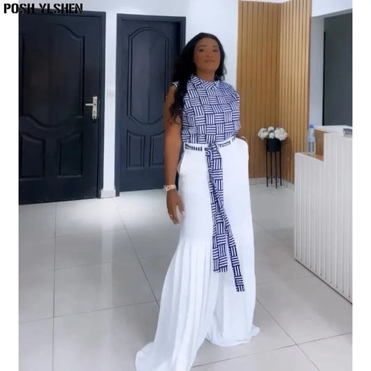 Maxy Pleated Pants Two Piece Set Clothes for Women African Dresses Vacation Outfits Summer Dashiki Ankara Turkey Suit Plus Size