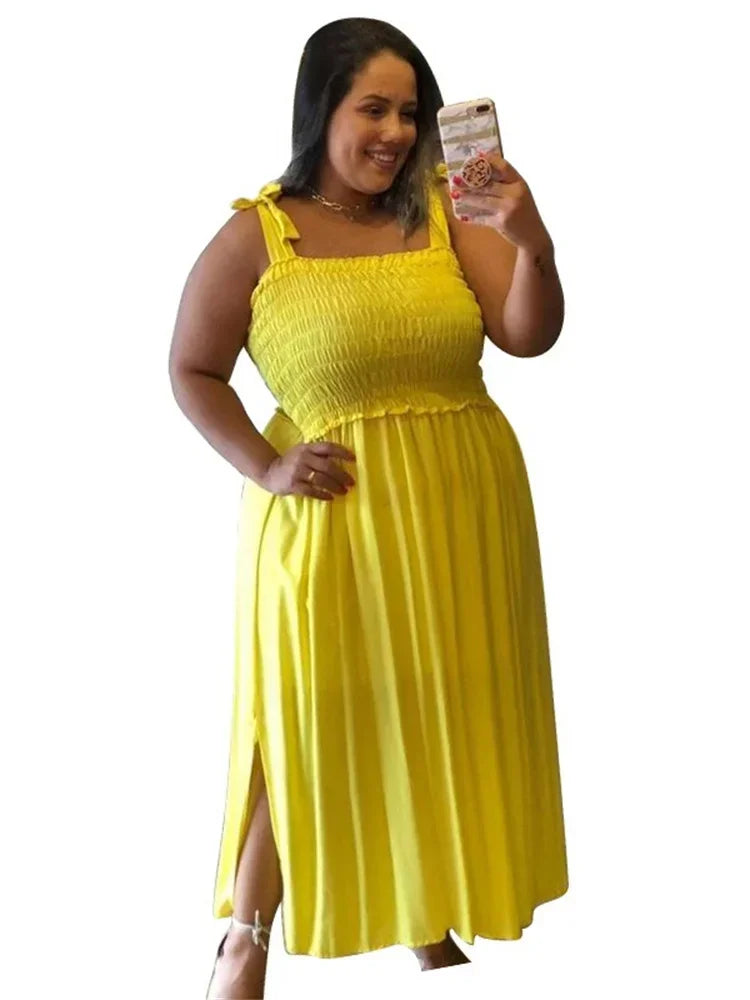 Wmstar Plus Size Dresses for Women Solid Slip Sleeve Loose Stretch Elegant Long Dress Summer Clothes Wholesale Dropshipping 2024