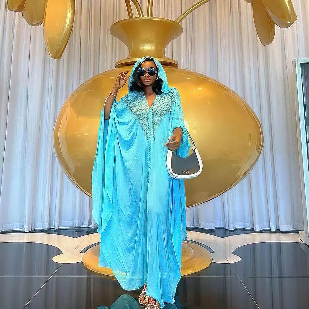 Maxy Abaya Kaftan Dubai Beaded Maxy Dress Inner Set Bat Sleeve Kaftan Muslim Women Boubou Arab Robe Gown