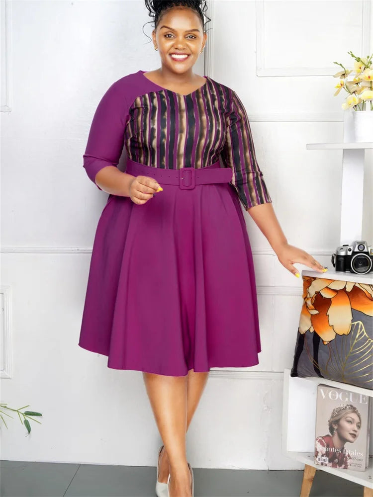 Wmstar Plus Size Dresses for Women Short Sleeve Casual Africa Maxi Dress with Belt New Style Office Lady Wholesale Dropshipping