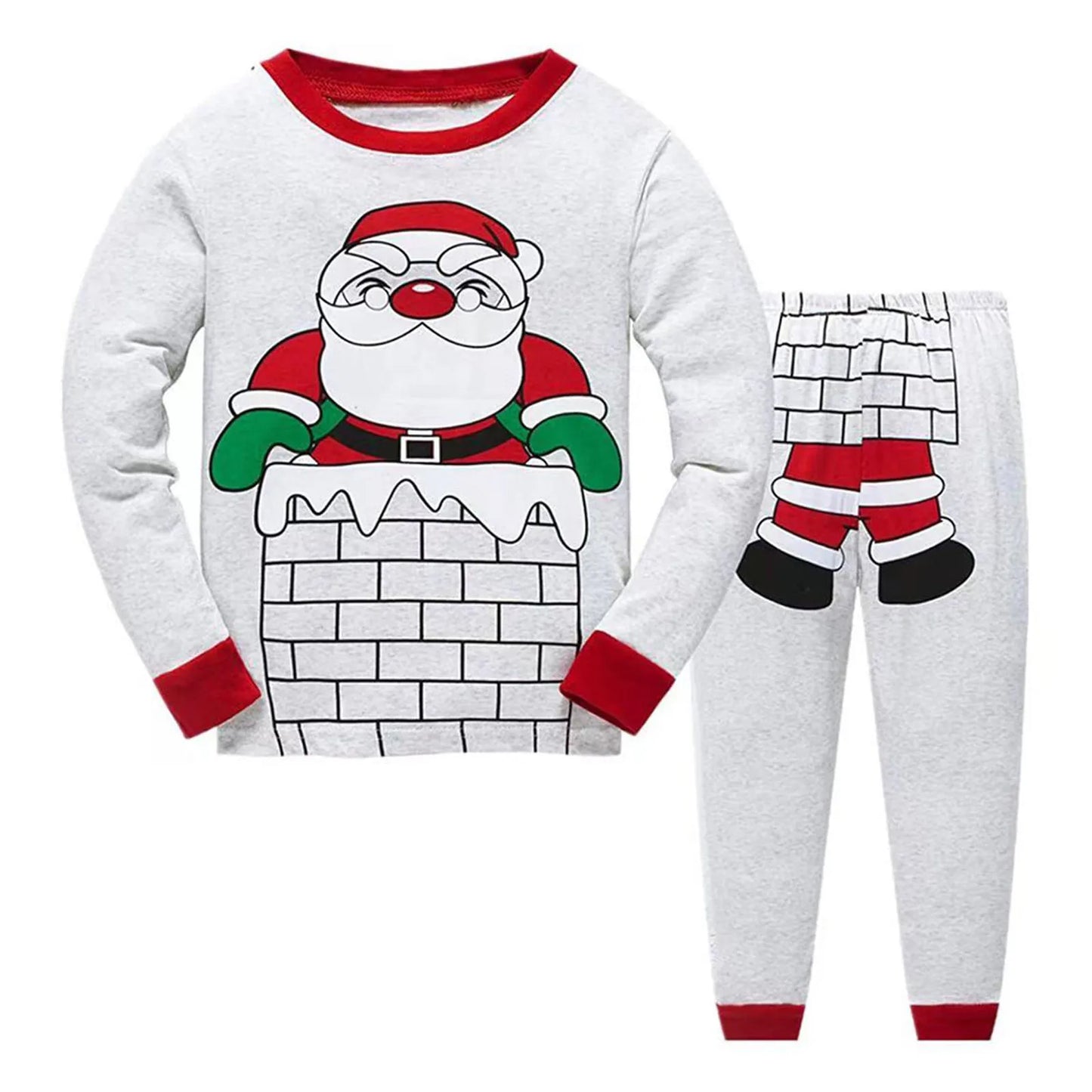 Maxy Kids Christmas Pajamas Set Baby Boy Clothes Girl Sleepwear Nightwear Children Santa Claus Print Pajamas Cotton Clothing Set 2-7Y