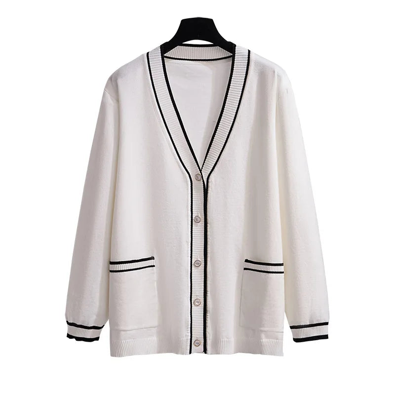 Maxy 170Kg Plus Size Women's Bust 160 Autumn Loose V-Neck American Sweater Knitted Small Fragrant Style Jacket 5XL 6XL 7XL 8XL 9XL