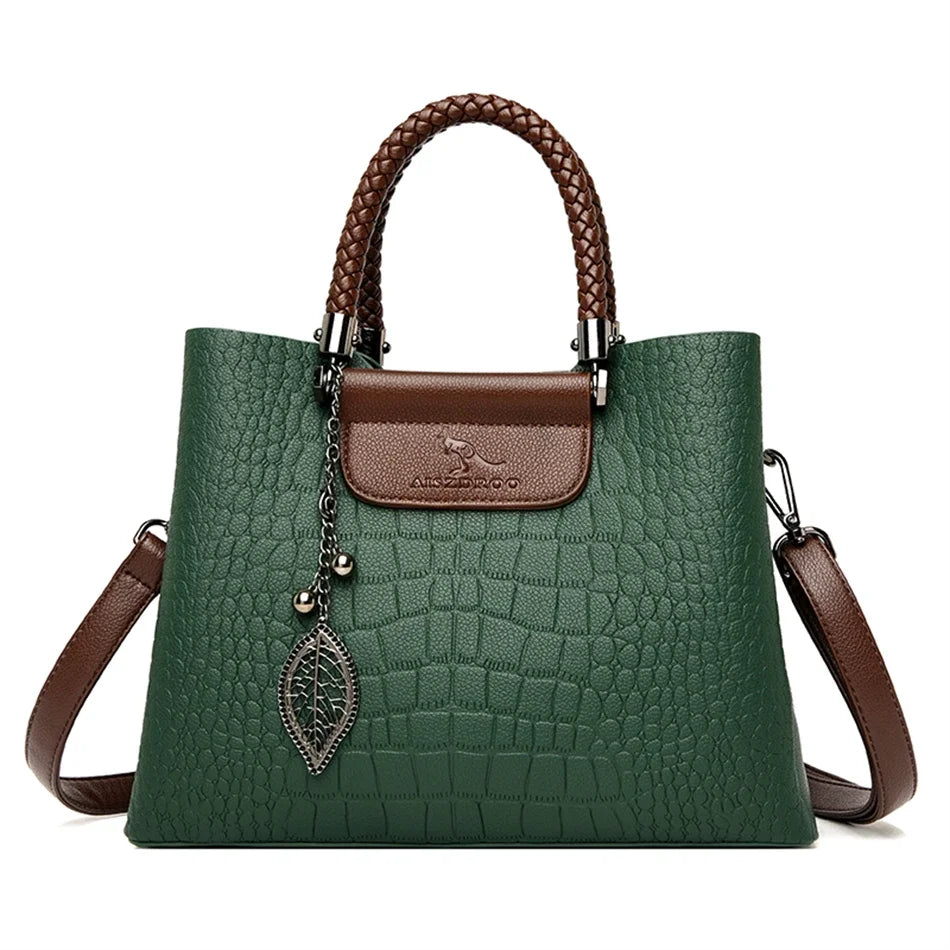 Maxy Genuine Brand Leather 3 Layers Alligator Crossbody Bag for Women Female Shoulder Messenger Sac Luxury Designer Ladies Handbags