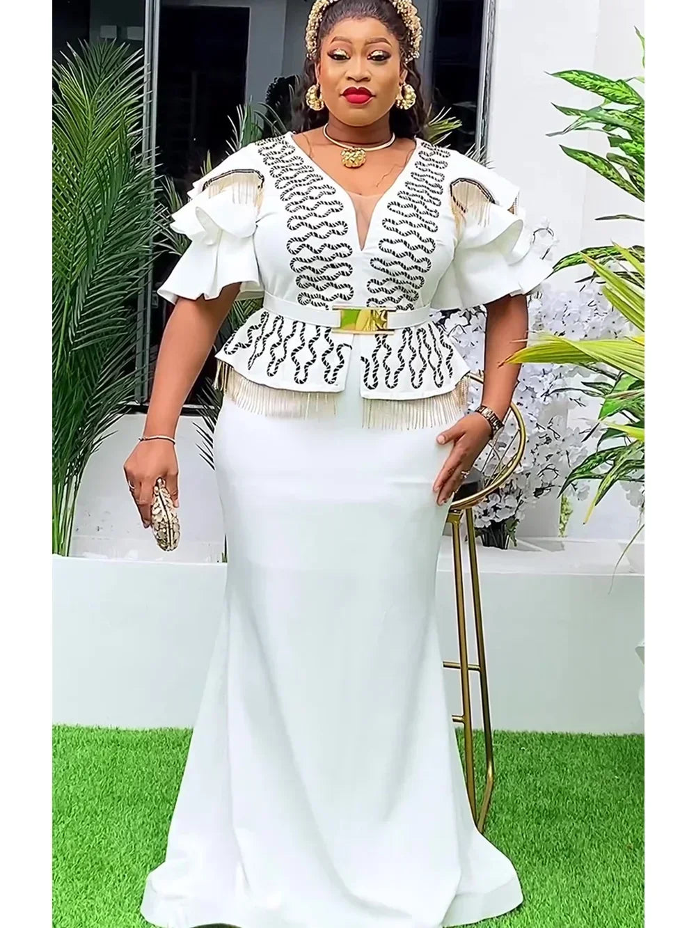 Maxy Plus Size African Party Dresses for Women 2024 New Fashion Wedding Evening Gown Elegant Dress