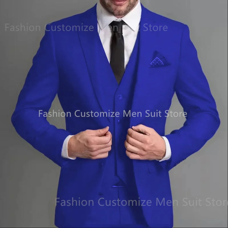 Amay Navy Blue Male Suits Slim fit Notched Lapel  Wedding Tuxedos 3 Piece Sets Tailor Made Business Mens Costume (Blazer+Pants+Vest)
