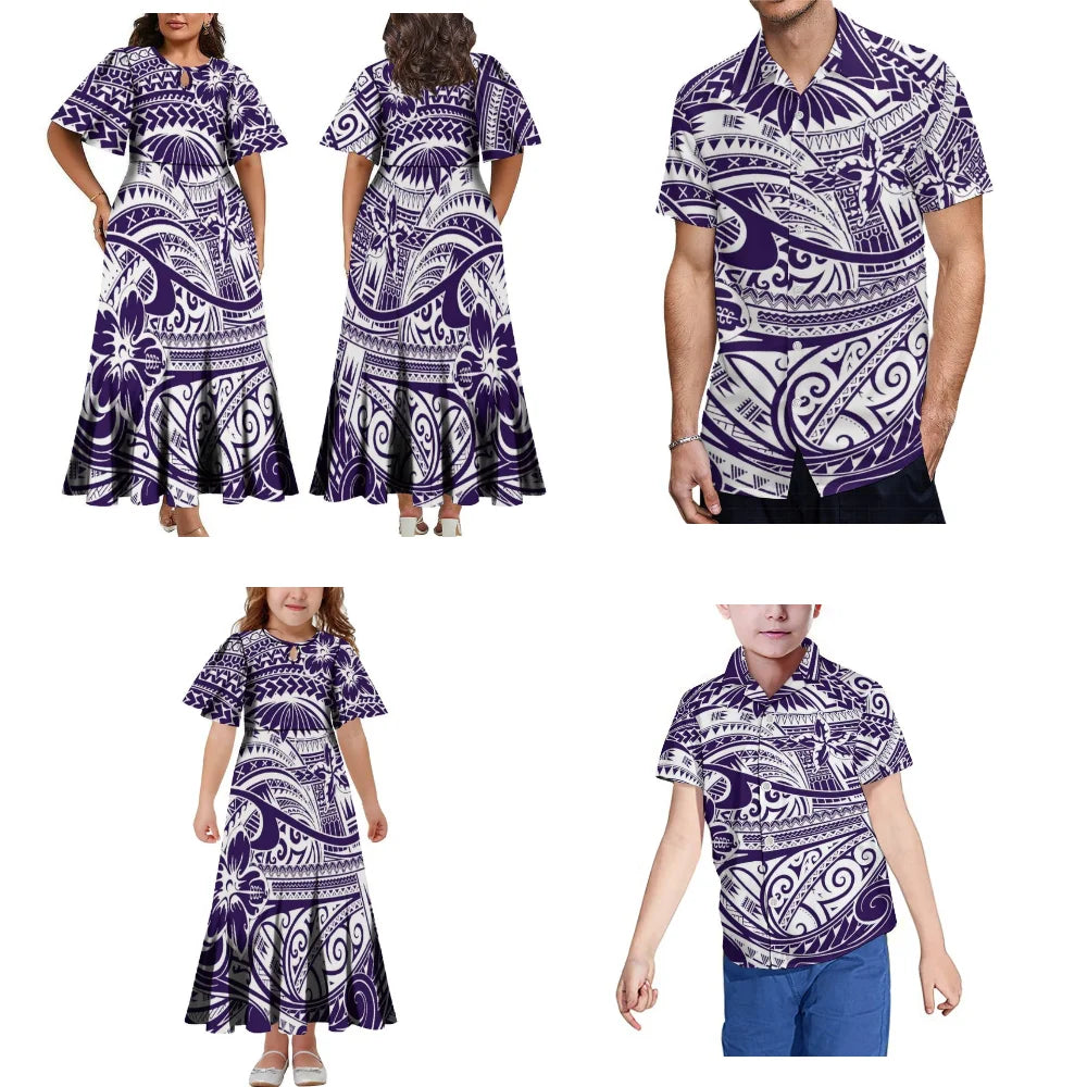 Samoa Club Custom Women'S Dress Polynesian Family Party Suit Mother Daughter Father Son Custom Dress Shirt 2024 New Model