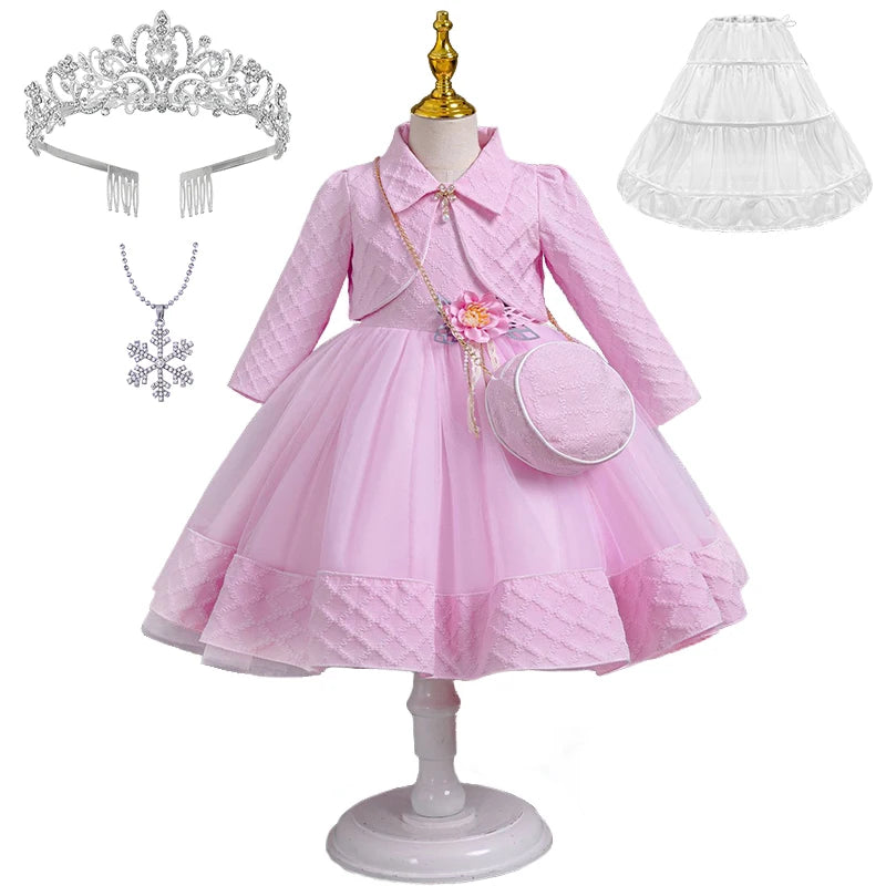 Babs 3Piece Fashion Girls Wedding Bridesmaid Full Sleeve Coat + Dress + Bag Clothing Set Formal Occasion Children's Communion Dresses