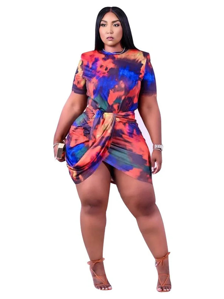 Wmstar Plus Size Dresses for Women Solid Short Sleeve Fashion Party Bodycon Stretch Print Maxi Dress Wholesale Dropshipping