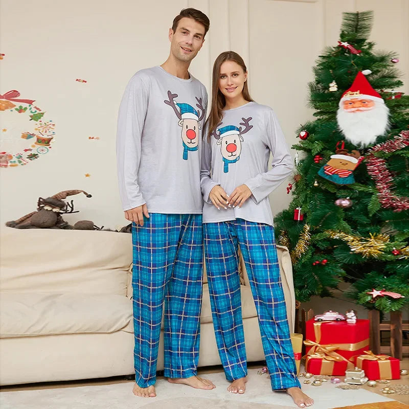 Maxy Xmas Gift for Family Cute Deer Plaid Pajamas Set Christmas Matching Outfits Women Men Boys Girls Clothing Sets Baby Dog Romper