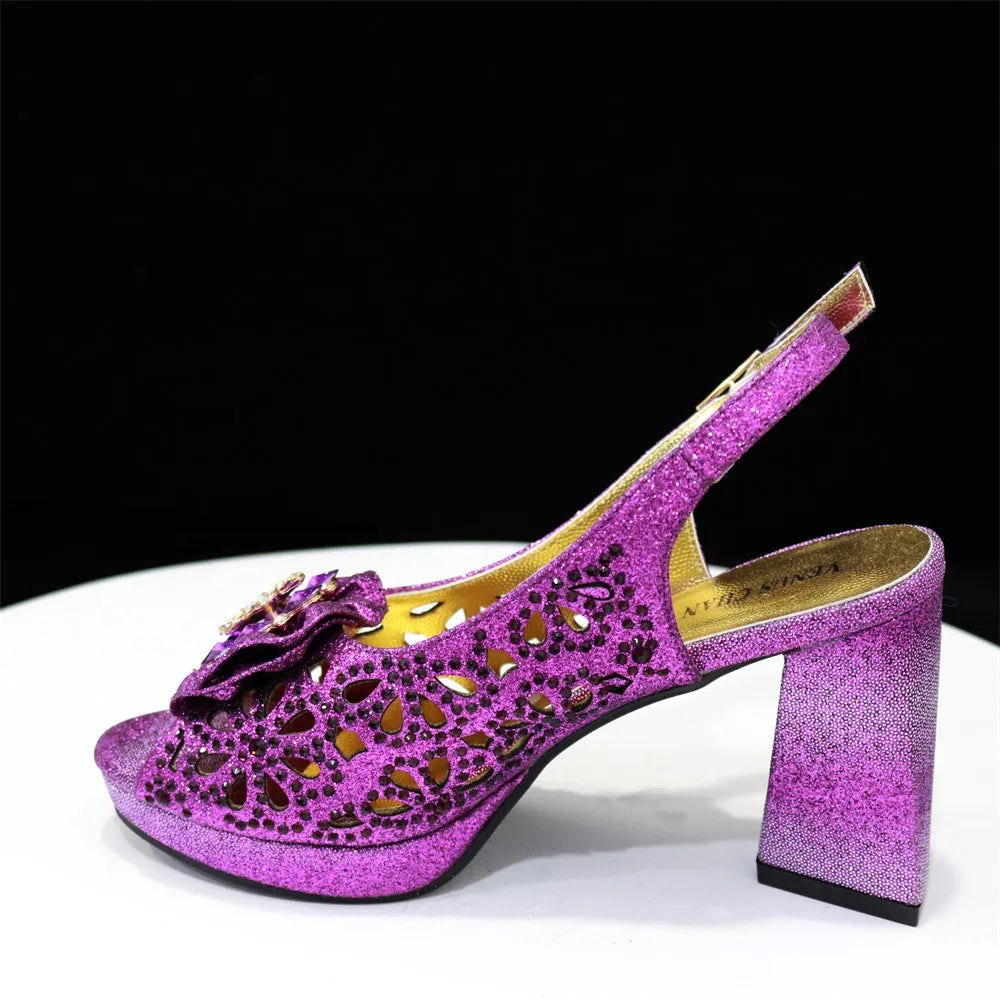 Latest Maxy Shoes and Bags To Match Shoes with Bag Set Women Shoes with Bag Decorated with Rhinestone Shoes and Bag Set