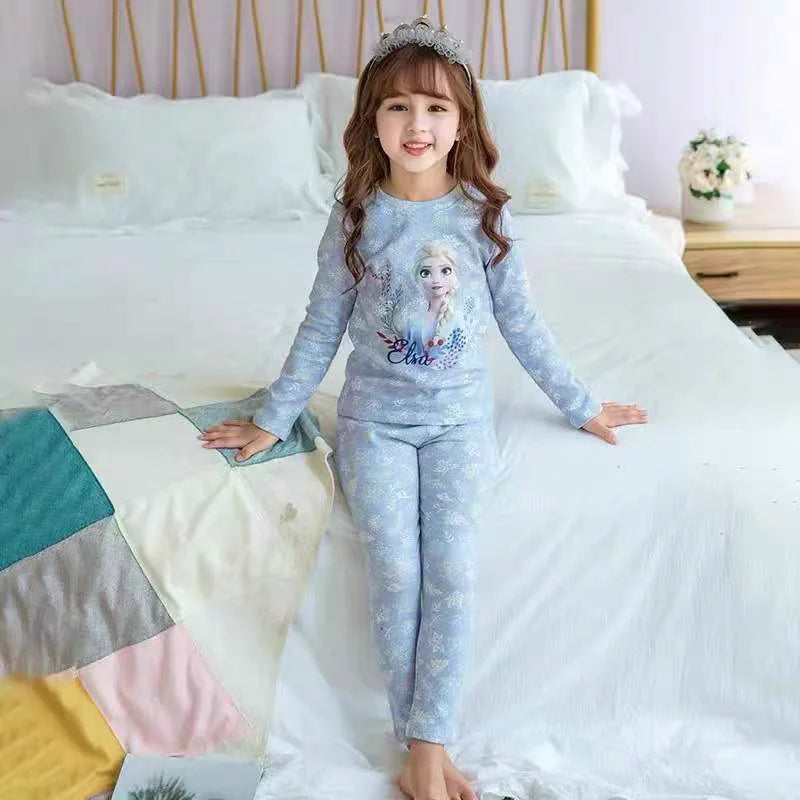 Maxy Anime Frozen Elsa Autumn Children Clothing Set Snow Queen Sleepwear Clothes Girl Long Sleeve Winter Pajama Sets Birthday Gifts