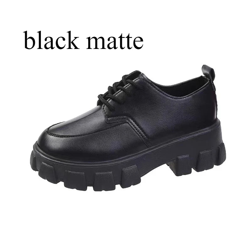 Maxy Women's British Style Leather Shoes Spring Autumn Platform Slip-on Loafers Fashion Lace Up Round Head Comfort High Heels