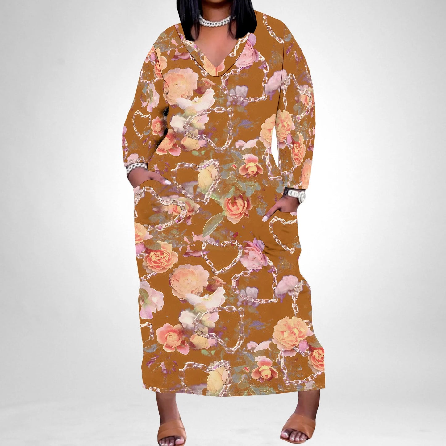 Maxy Plus Size Long Dress Sexy Outfits for Women Printed Loose Cute Dress