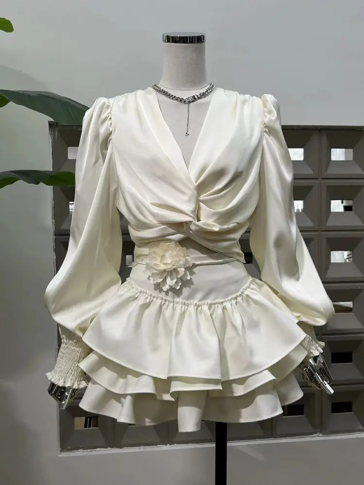 Women Sexy Top Short Pleated Skirt Sets 2025 Birthday Celebrate Evening Party Two Pieces Ball Gowns Elegant New Lady Outfits