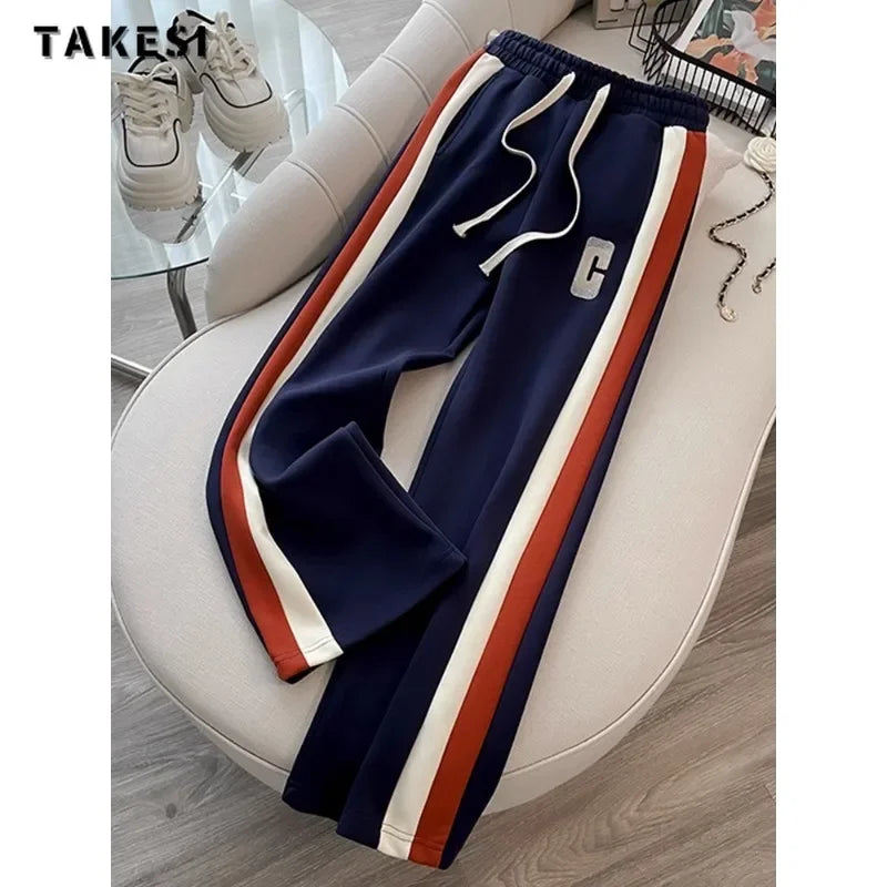 Maxy Fashion Casual Sporty Two-piece Set Women Letter Print O-neck Sweatshirt + Drawstring Trousers Sets Sports Pants Suits
