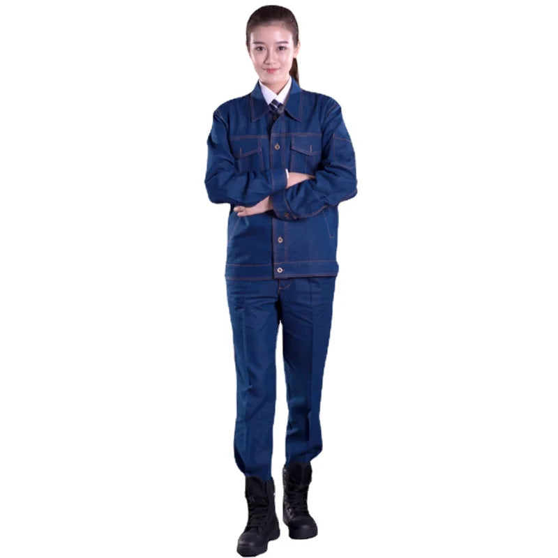 Thin Denim Jacket and Jeans Pants Sets for Men Women Long Sleeve Work Uniforms Electrician Auto Repair Mechanic Uniforme