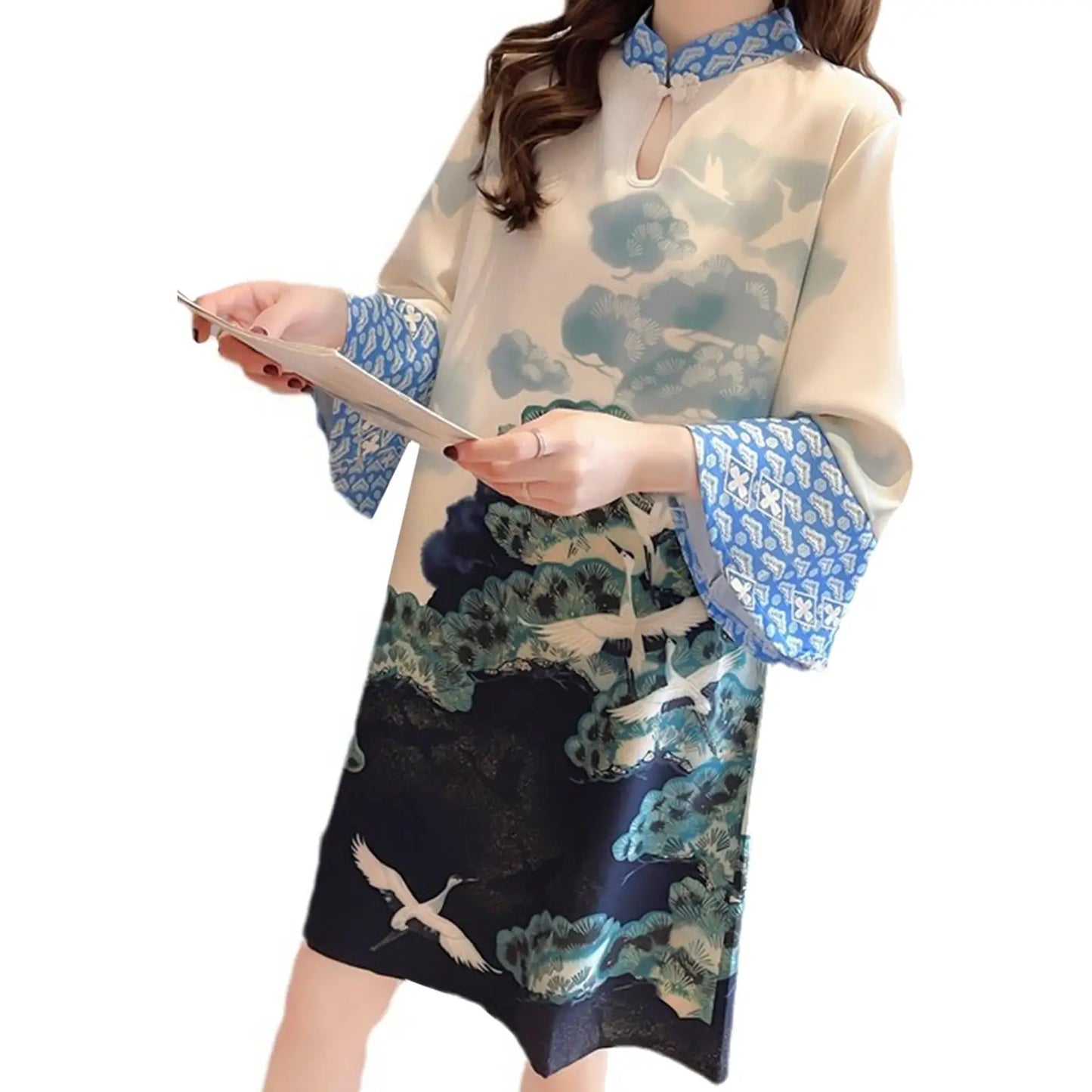 Maxy Women Dress Fashion Traditional Loose Fit Lady Chinese Qipao Dress for Birthday Gift Shopping Anniversary Party Dating