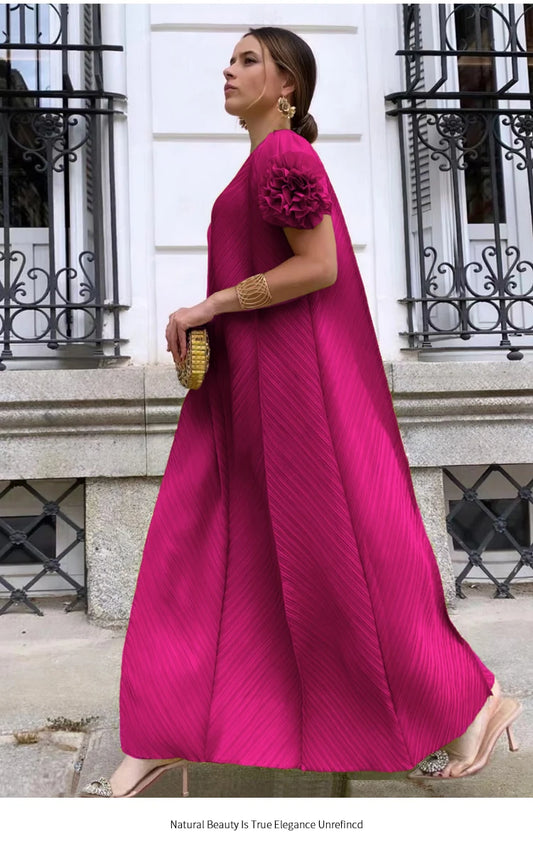 Maxy Pleated Heavy Industry Flower Disc Geometric Pleated Dress Versatile Age-reducing Mother Outfit for Women